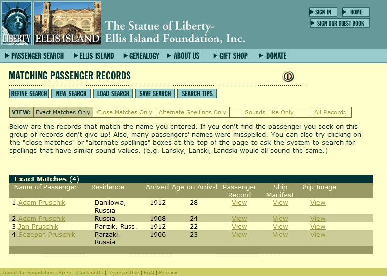 Ellis.Org Passenger Search