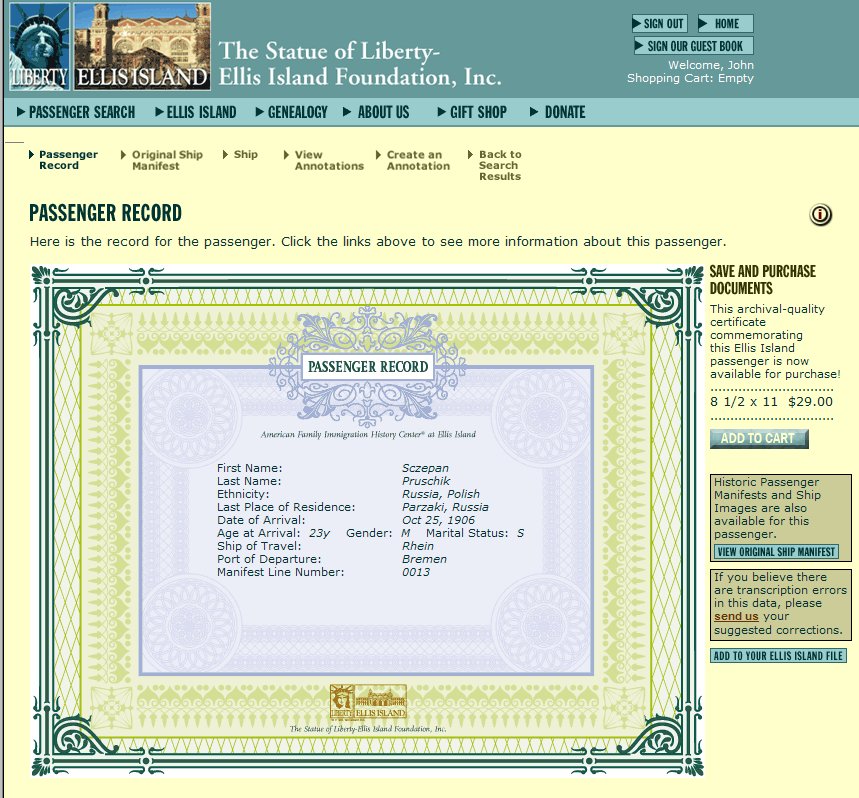 Ellis.Org Passenger Record May 16, 1907 List