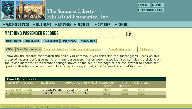 Ellis.Org Passenger Search