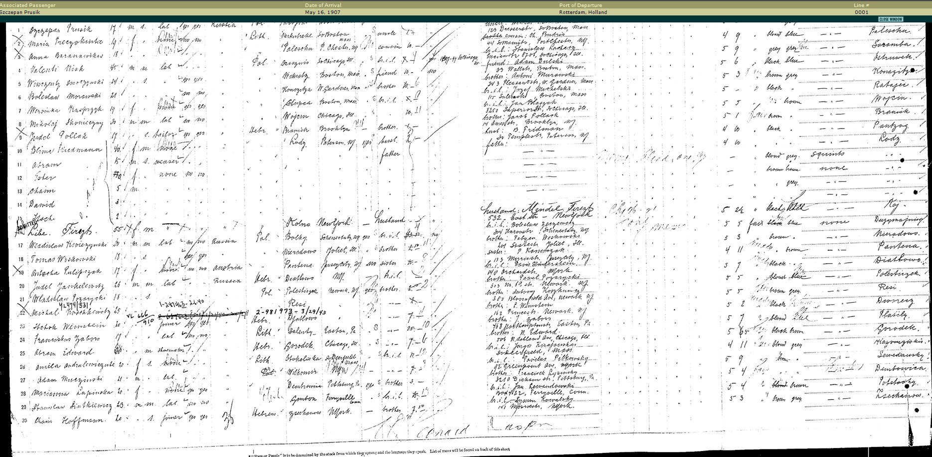 Ship Manifest S.S. Potsdam May 16, 1907 List Top 2/3