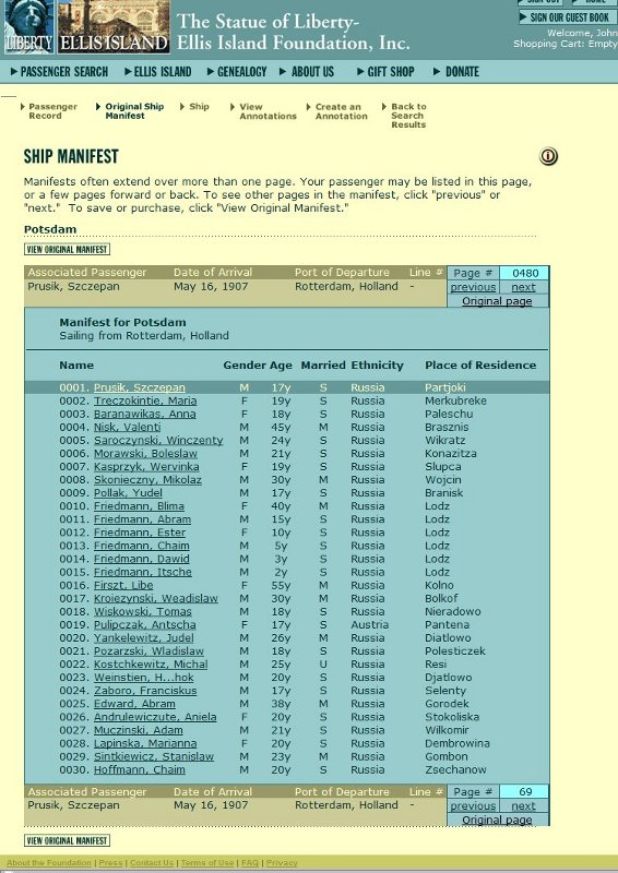 Ellis.Org Ship Manifest May 16, 1907 List